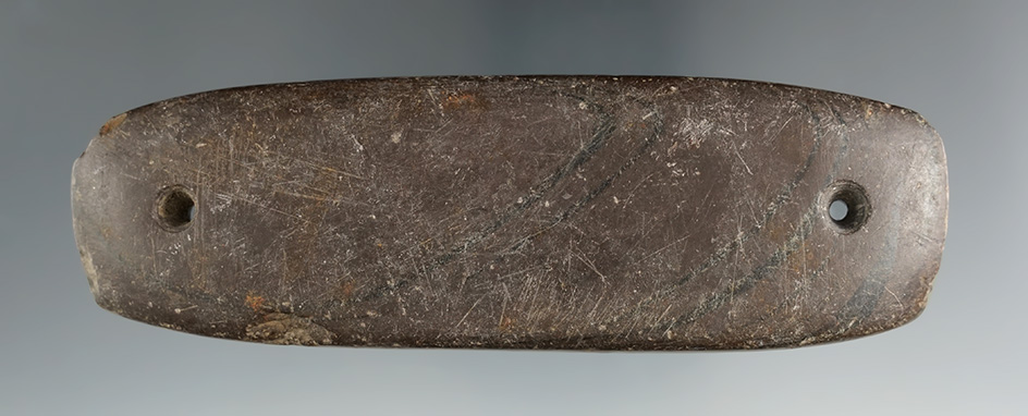 4 7/8" Glacial Kame Bar Gorget found in Jay Co., Indiana. Ex. Cull Family Collection.