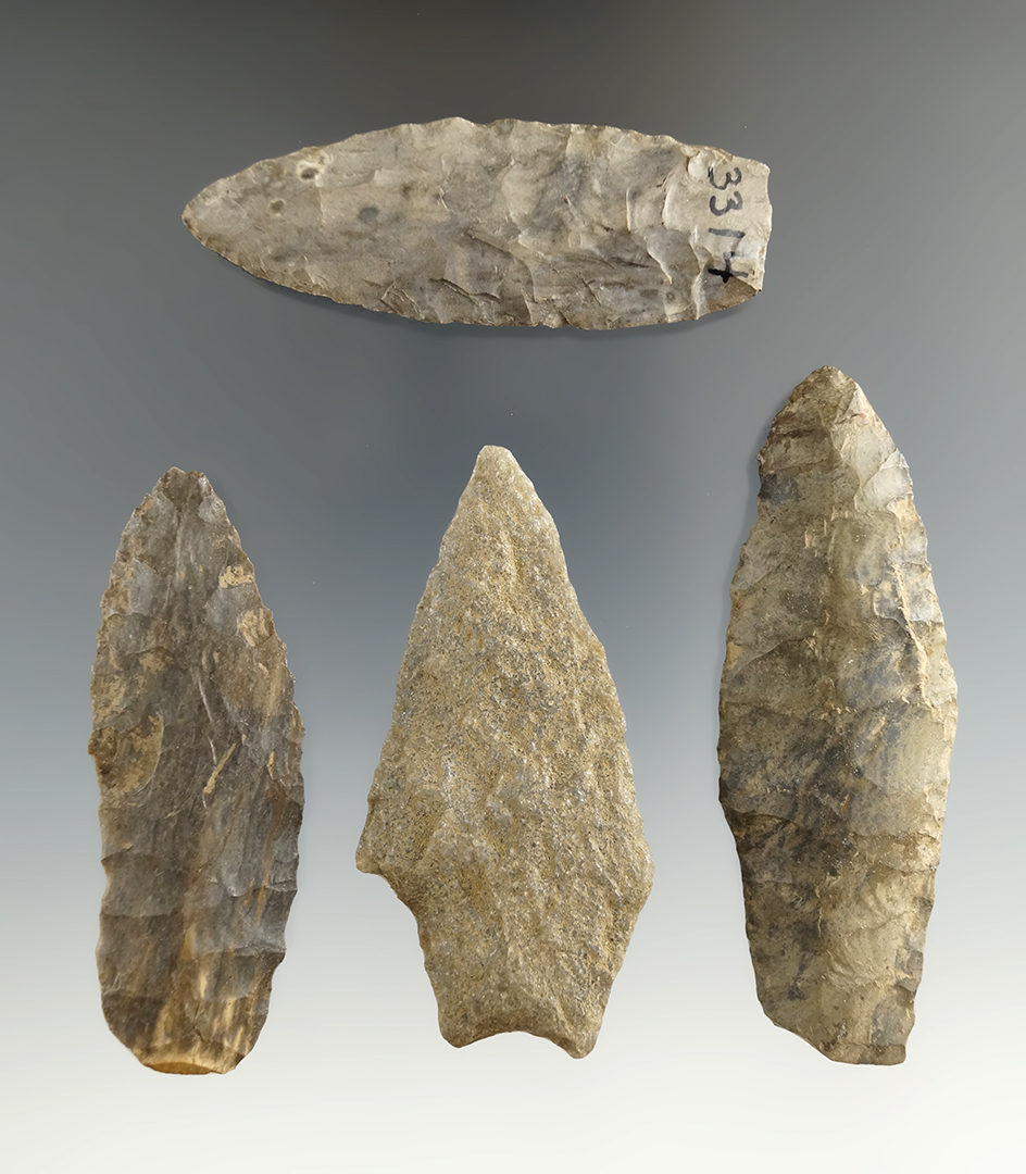 Set of four flaked artifacts found in New York, largest is 3 1/16".
