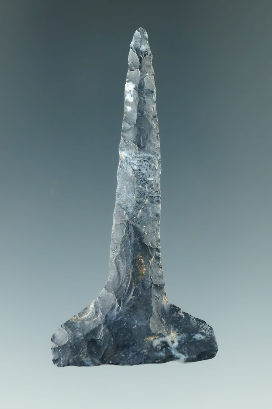 Excellent flaking on this 2 1/4" Coshocton Flint Drill  found in Delaware Co., Ohio.