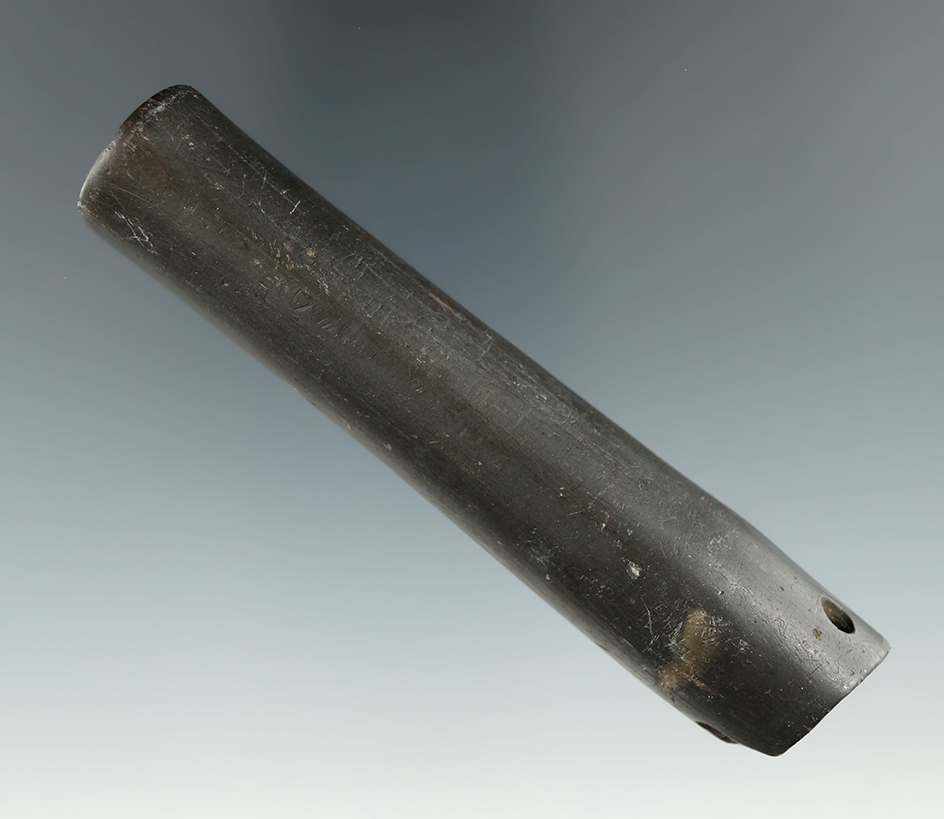 3 15/16" Black Slate Humped Bar Amulet - broken and anciently salvaged. Marion Co., Ohio.