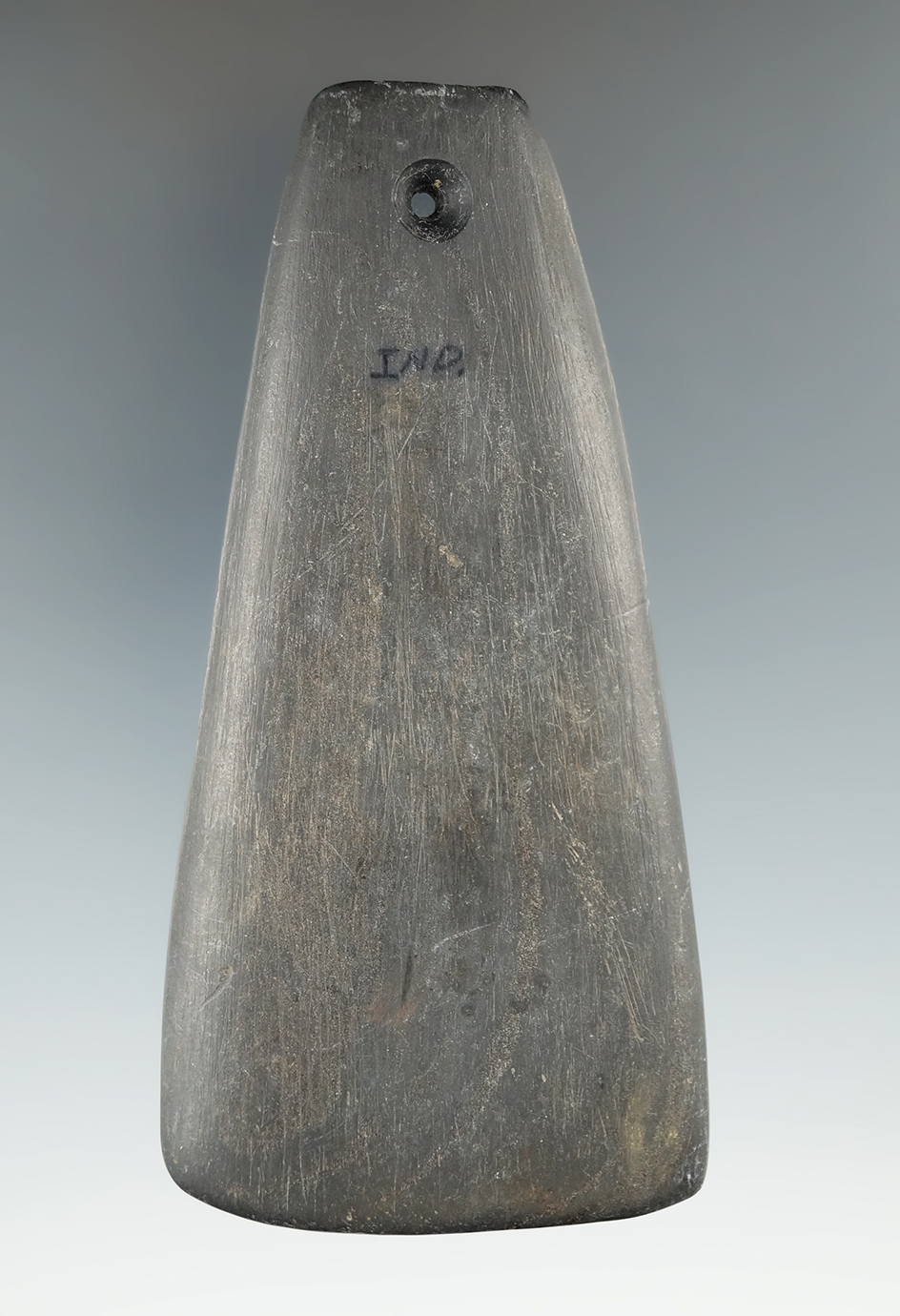 4 7/16" Hopewell Trapezoidal Pendant found in Randolph Co., Indiana. Ex. Marvin Gilley.