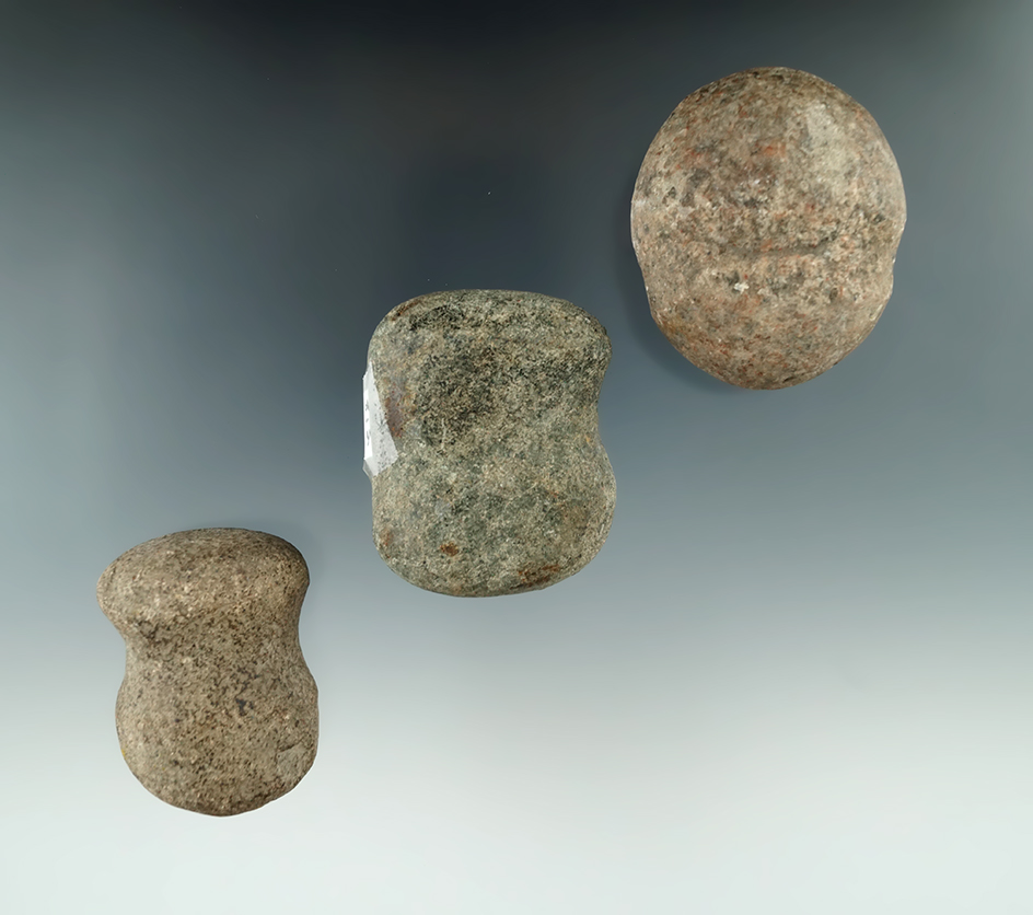 Set of three grooved hammerstones found in Ohio, largest is 2 1/4".