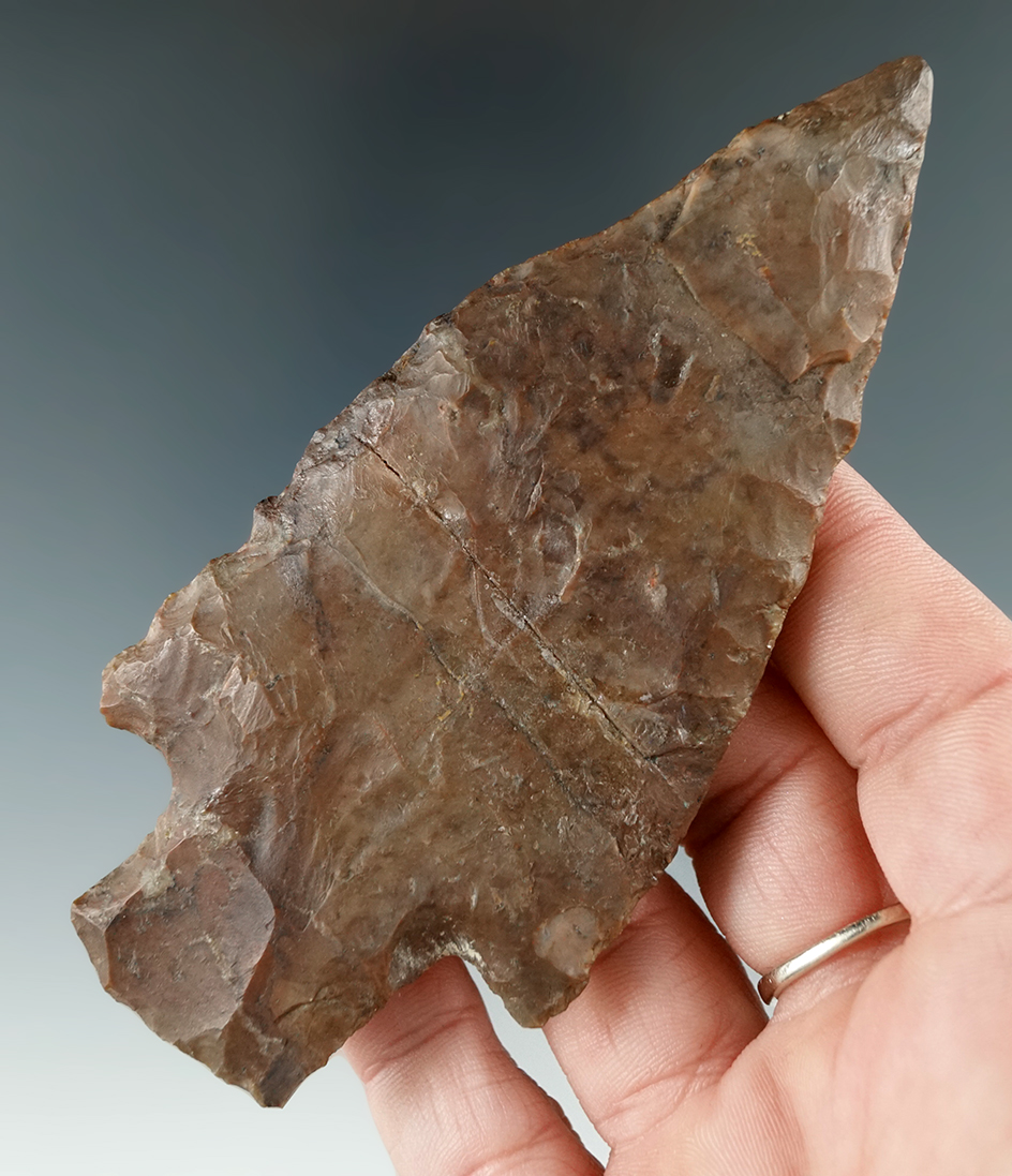 4 5/16" late Adena found in Belfast, Allegheny Co., NYk. Broken & glued with some restoration