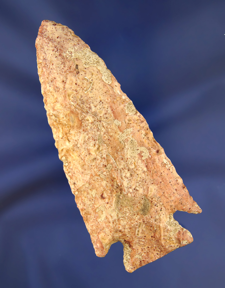 Large 4 3/8" Archaic Cornernotch that is heavily patinated and found in Tennessee.