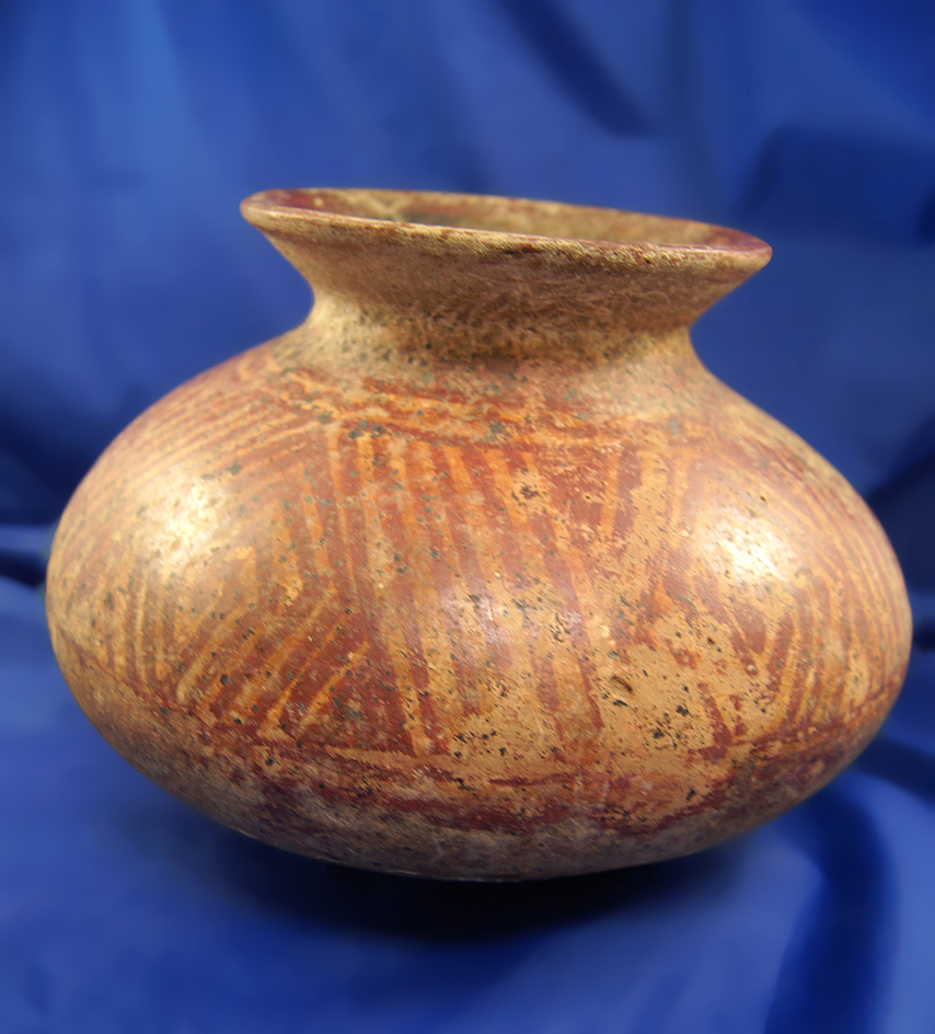 6 1/4" Tall by 8 1/2" Wide Colima Olla type Jar; intact with minor rim repair; nice age deposits.
