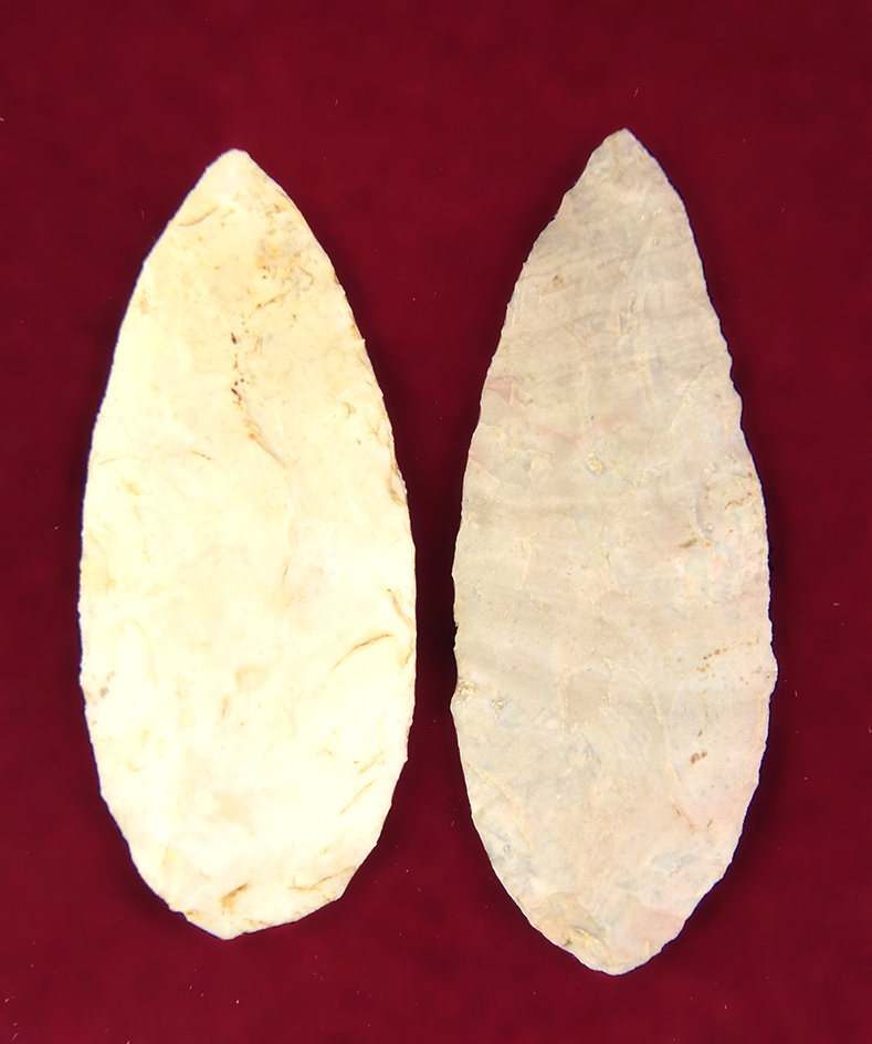 Pair of Adena Blades found by John Schatz in Licking Co., Ohio. Largest is 3 1/2".