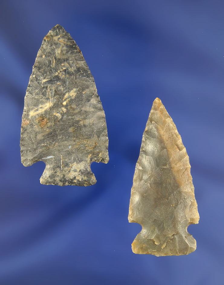 Pair of 2 Archaic Cornernotch Points, largest is 2 3/16", found in Stark Co., Ohio.