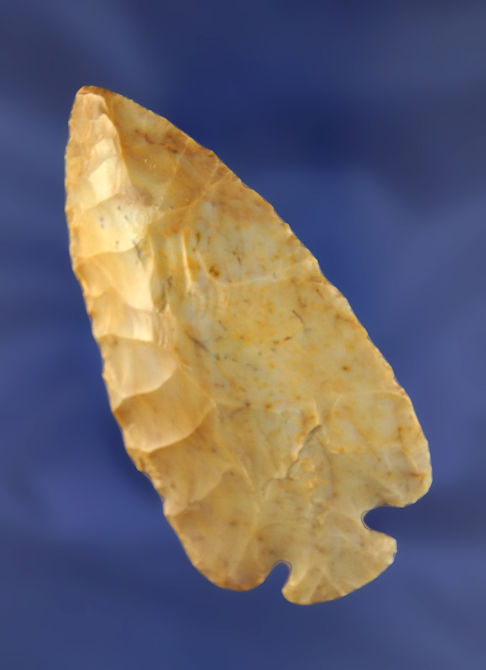 3 9/16" Classic Archaic Button Base Dovetail. Found in Delaware Co., Ohio. Bennett COA.