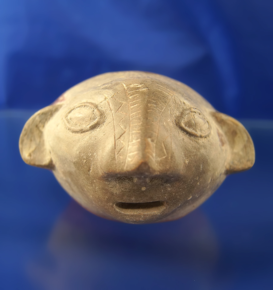 Uniquely styled 4 7/8" Wide Guangala Culture Pottery Human Effigy.