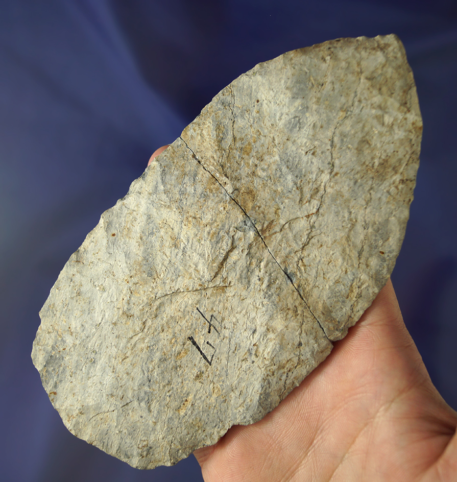 Large 6" Indiana Green Flint Blade (broken and glued) that has great patina.  Ex. Prof. Honeywell.