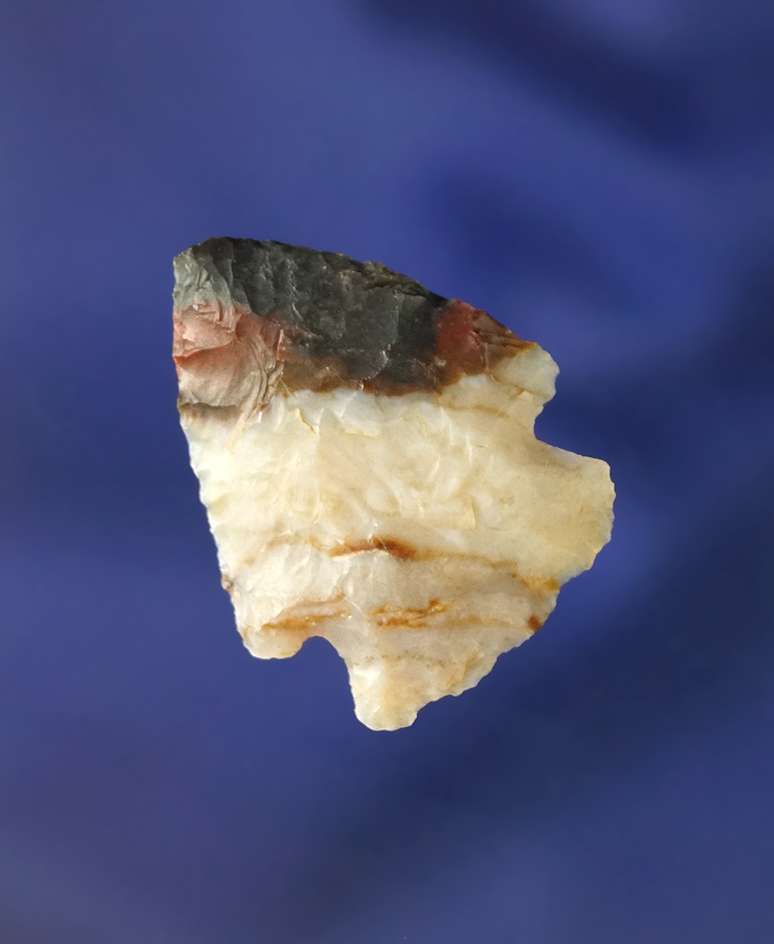 1 1/16" Cornernotch arrowhead made from attractive Alibates Flint found in southern Colorado.