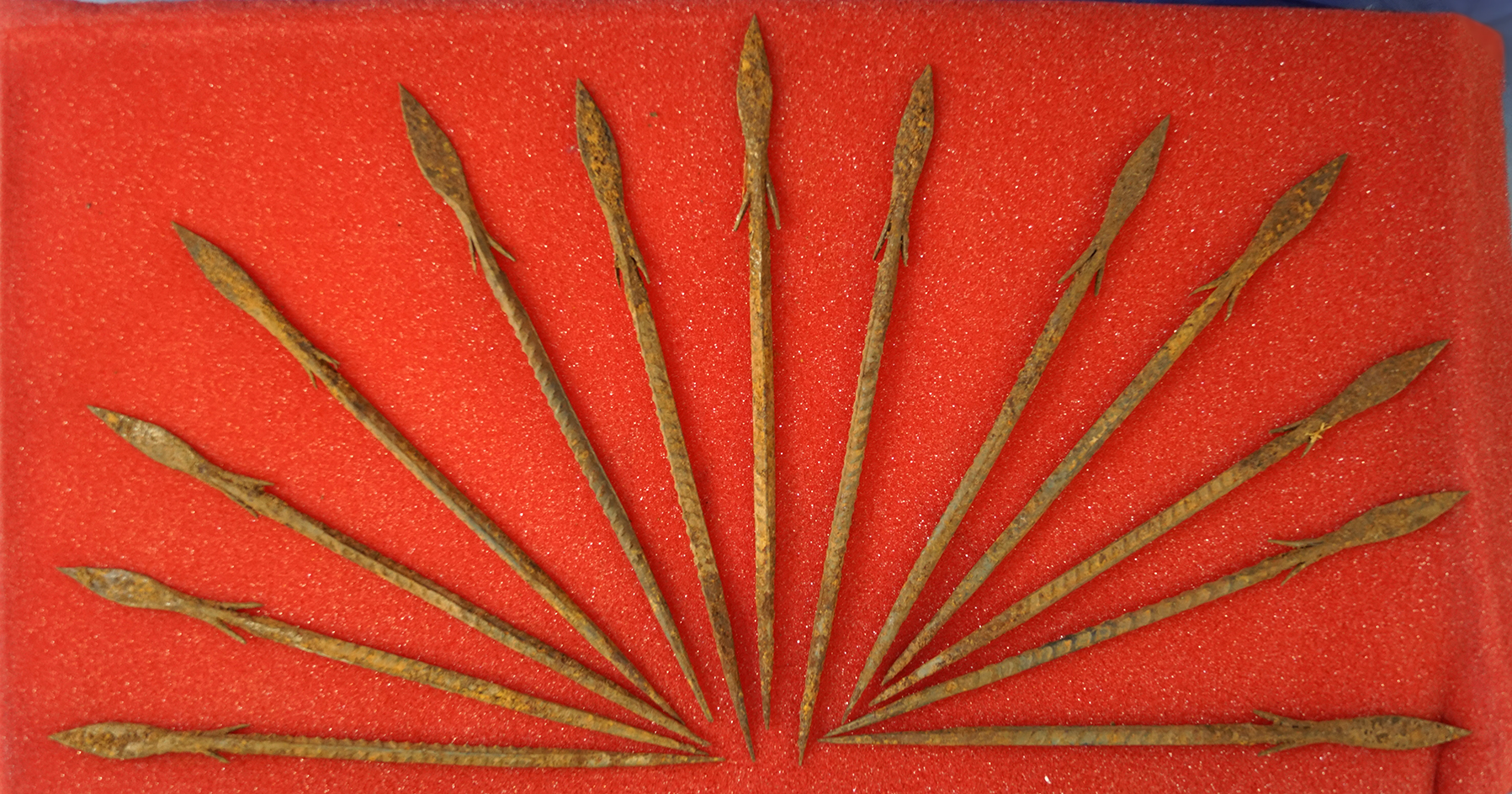 Set of 13 iron spear tips from Africa. Largest is 6 5/8".