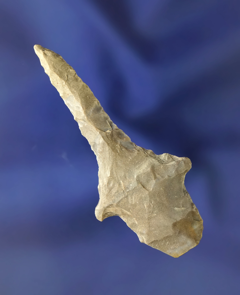 2 5/16" Notched Pipe Drill made from Hornstone and found in Warren Co., Ohio.  Ex. Hooks.