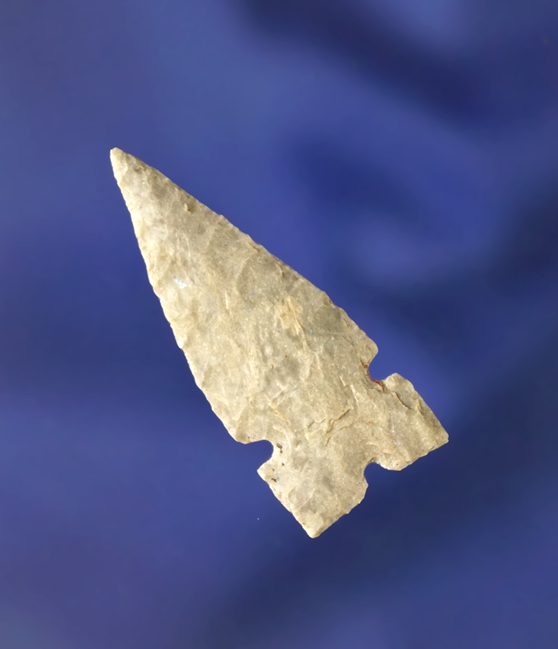 1 5/16" thin and nicely flaked Triple Notched Triangle found in Oklahoma.