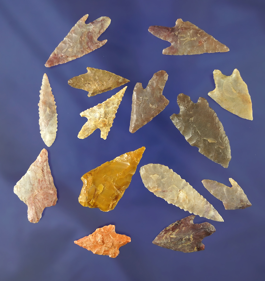 Group of 14 assorted African Neolithic arrowheads from the northern Sahara desert region.