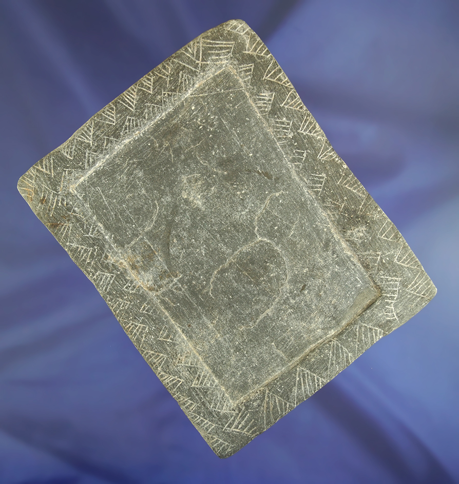 Very nice incise carved design along the edges of this 4 3/4" by 3 3/4" Hohokam stone Pallet - AZ.