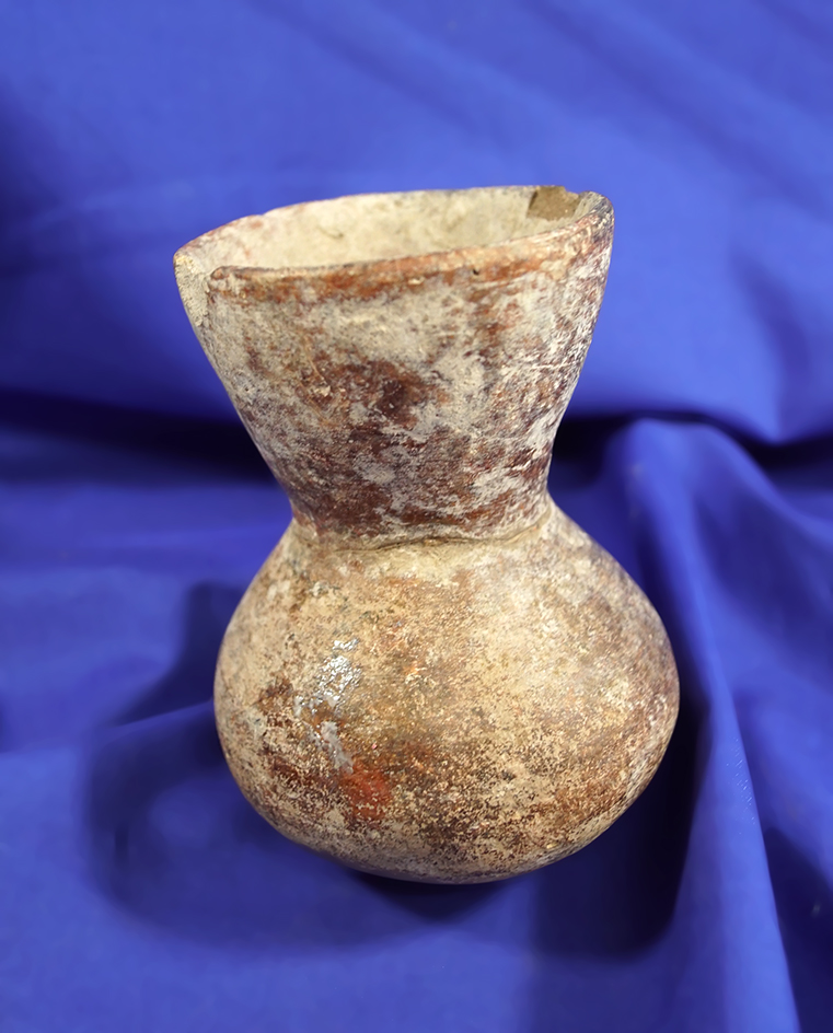 3 15/16" pre-Columbian flared neck Jar found in Mesoamerica. Neck has been broken and glued