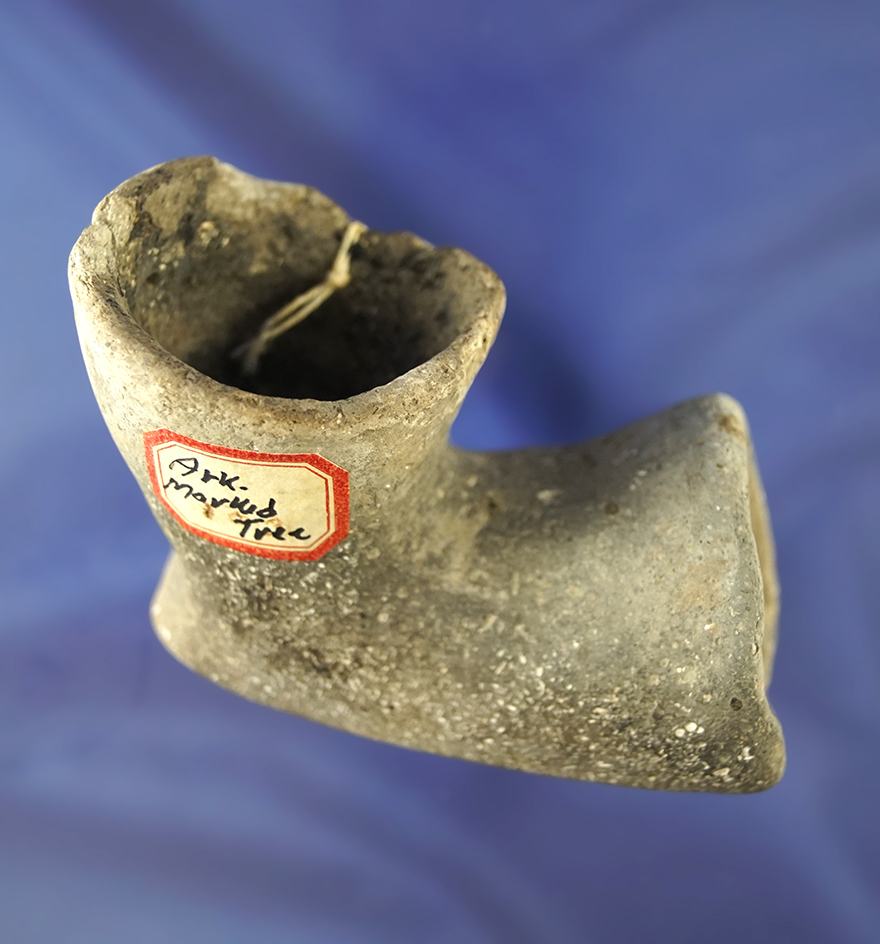 3 1/2" shell tempered clay Caddo Pipe found near Marked Tree, Arkansas.