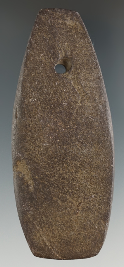 3 13/16" Hopewell Pendant made from red Slate. Found in the late 1990's in Wayne Co., Michigan.