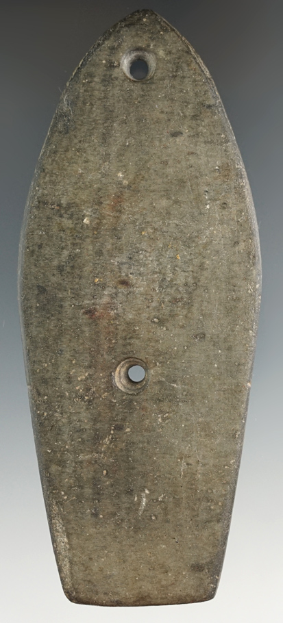 Sale highlight! Rare 4 5/8" Coffin Gorget made from green Slate. Found in Barry Co., Michigan.