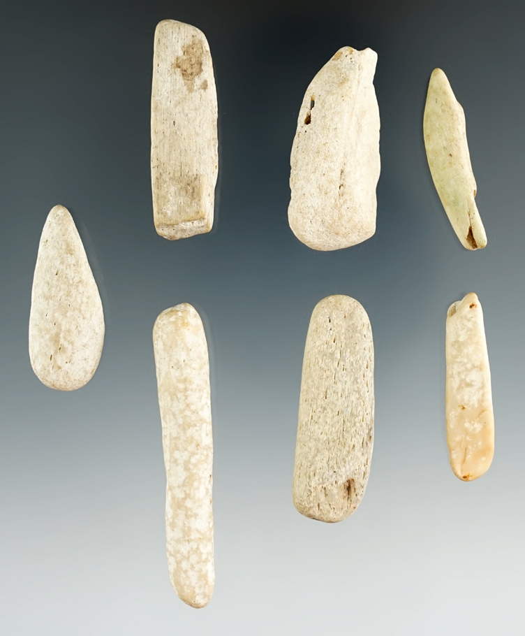 Nice set of seven Inuit bone Flint knapping tools found in Alaska, largest is 2 1/4".
