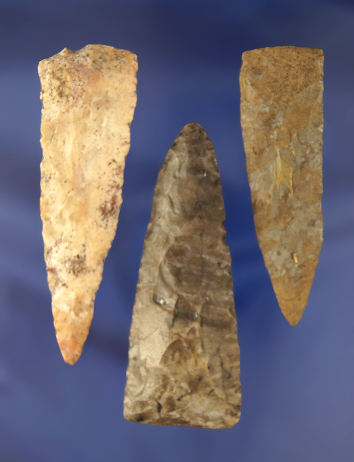 Set of three Triangular Knives found in Michigan, largest is 3 9/16".