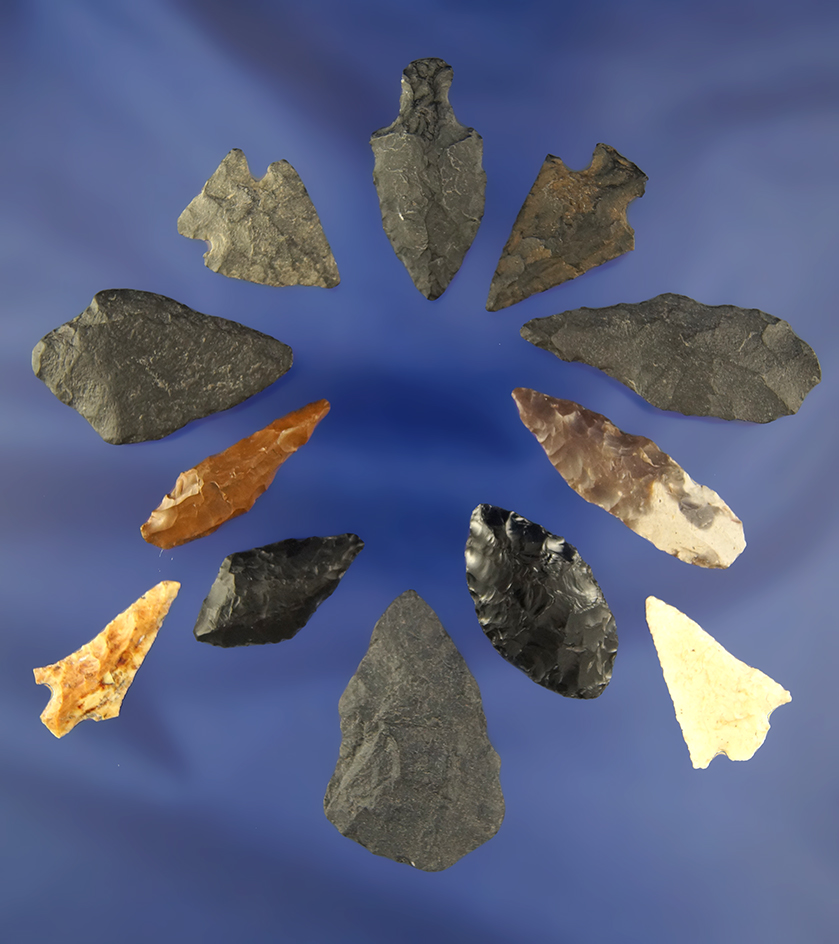 Group of 12 assorted Arrowheads, largest is 1 5/8" found in Franklin County Washington