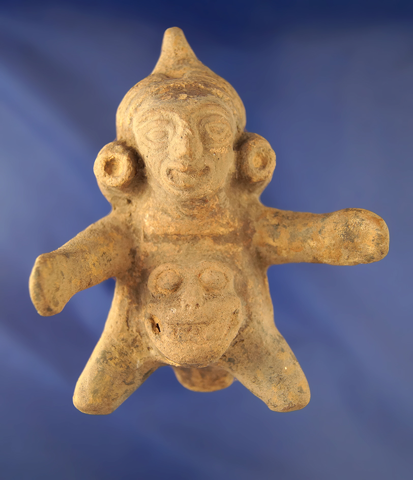 4 7/8" Pre-Columbian Mayan Clay Shaman figure birthing and underworld demon.