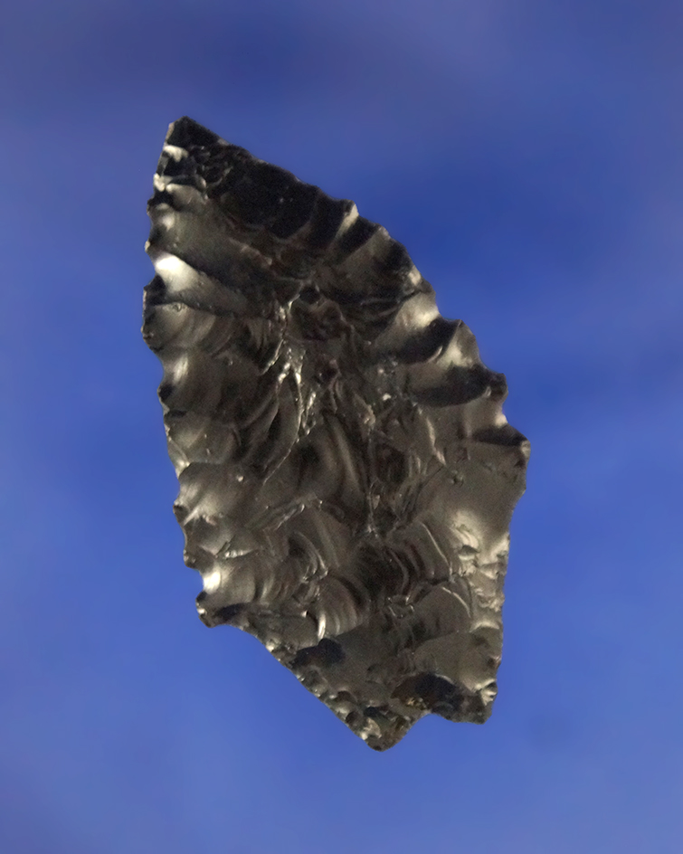 Nicely flaked 1 3/4" Constricted Base found by R. D. Mudge in Nevada.