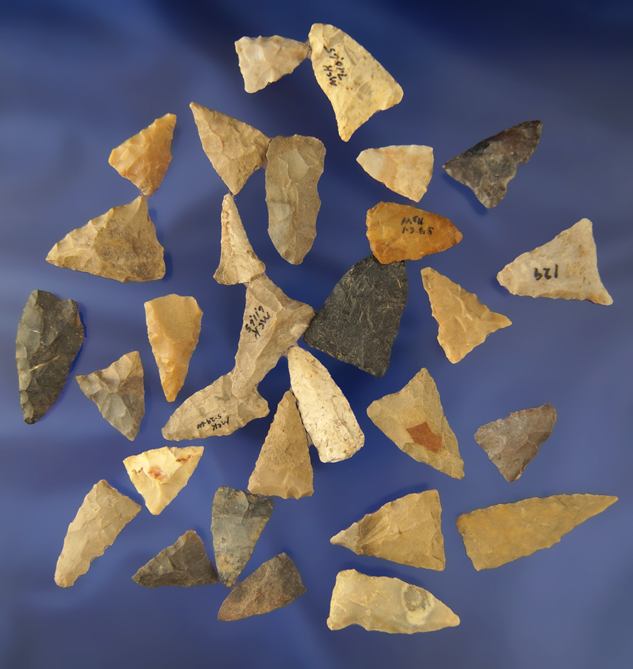 30 nice Madison Triangle Arrowheads found in Greenup Co., Kentucky - Judge James Claxon collection.