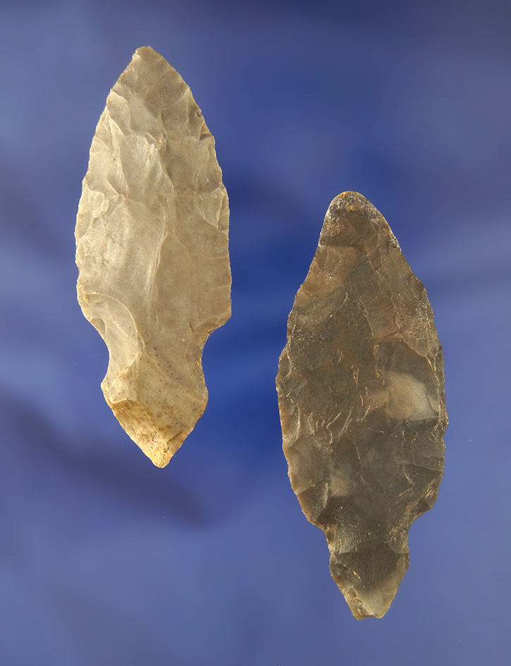 Pair of Turkeytail Adena Arrowheads found in Indiana, largest is 2 7/8".