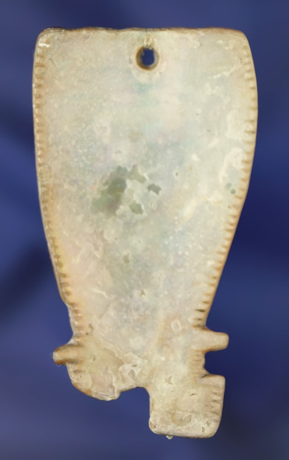 2 3/8" drilled abalone shell Chumash Pendant with nice style with excellent tallies - California.