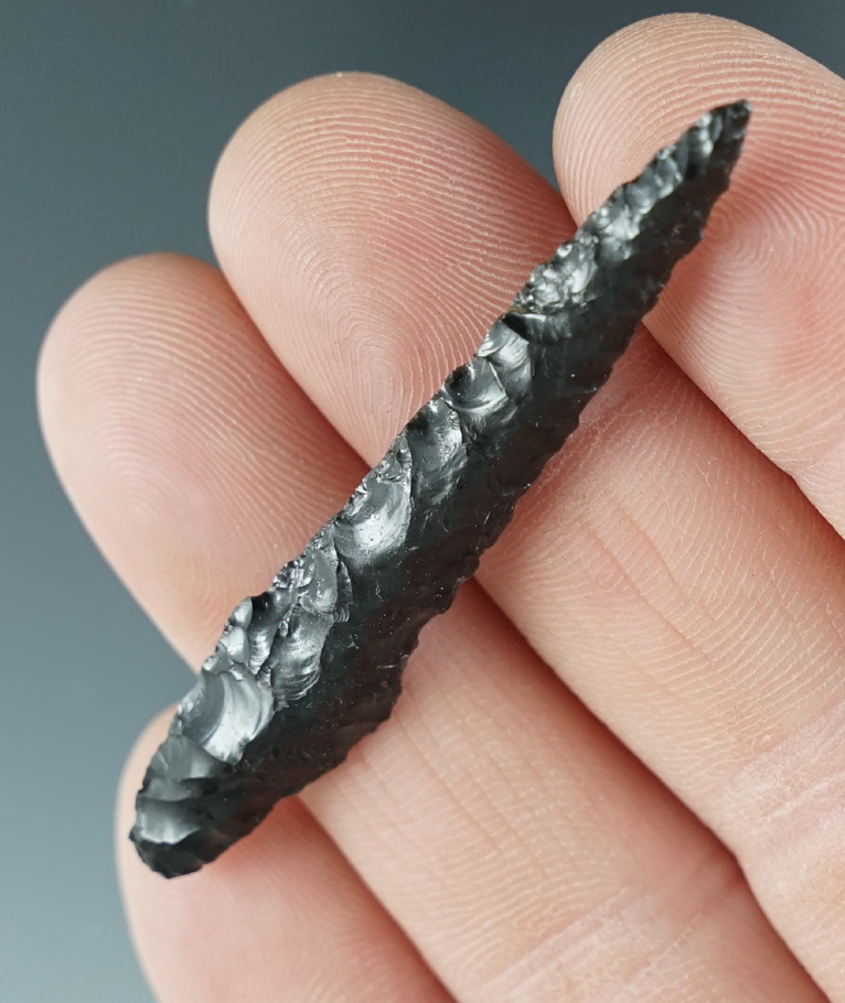 2 1/4" Drill made from black Obsidian. Found near the Columbia River, Oregon.