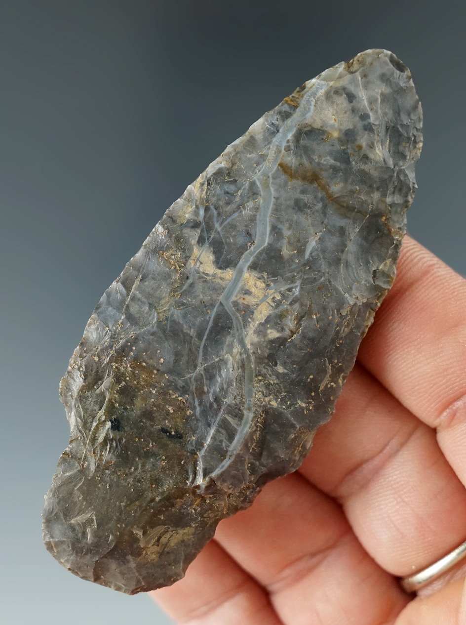 3 1/16" Adena made from Upper Mercer Flint found in New York.  Mickey Taylor "Iron Horse" collection