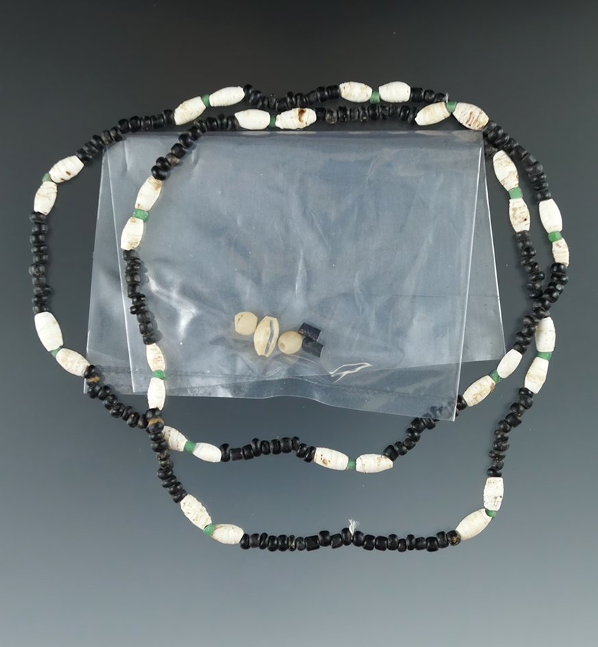 23" Long strand of trade and shell beads found in Lee County Mississippi from the mid 1700s-1830s.
