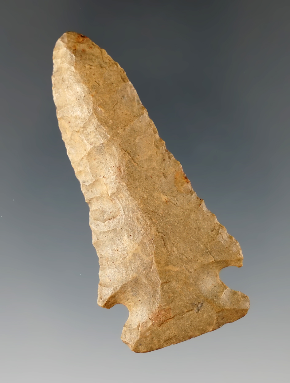 2 7/16" Kirk that is very nicely flaked found in Chautauqua Co., New York.  Mickey Taylor "Iron Hors