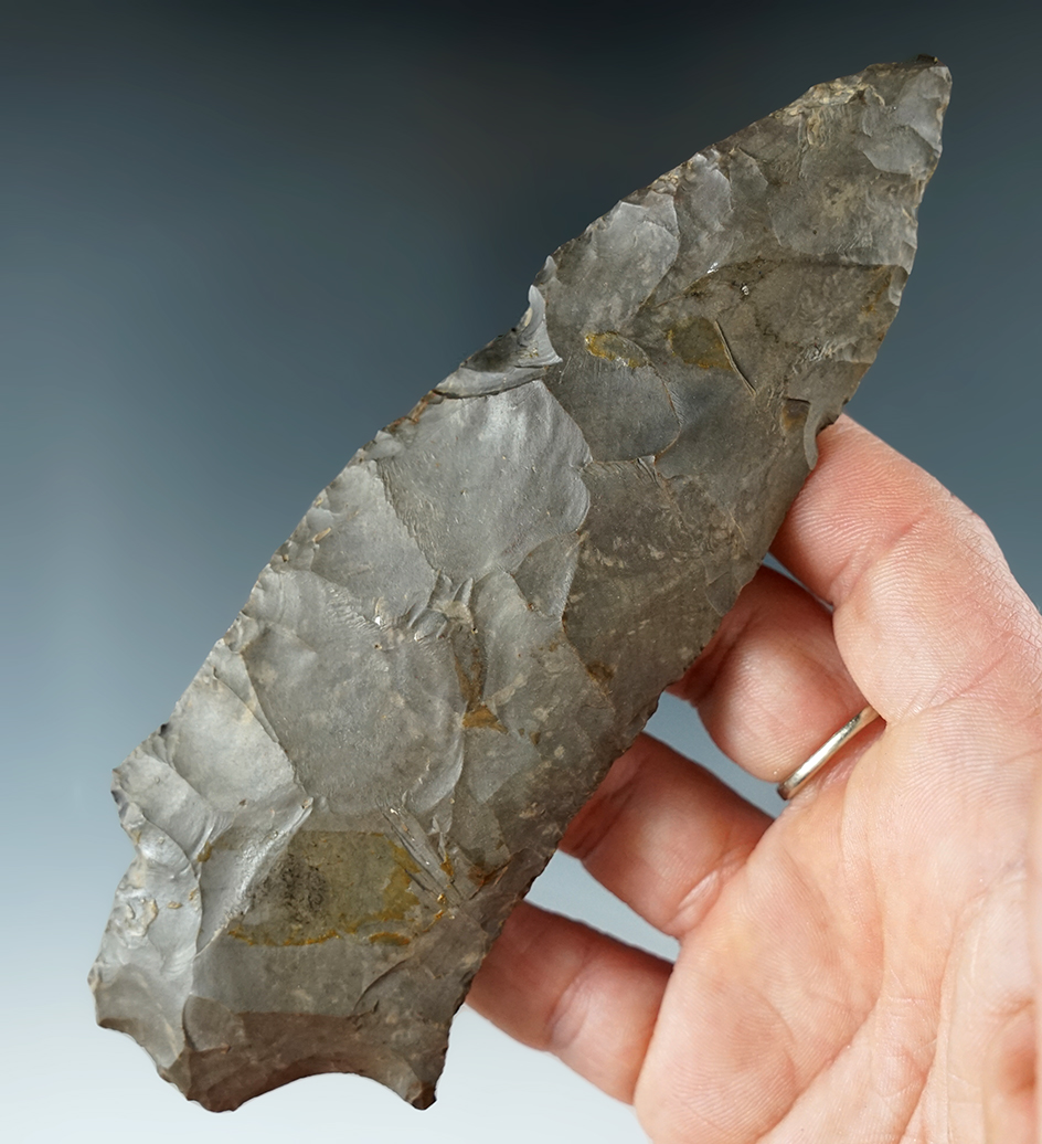 Large 5 5/8" Stemmed Knife made from Esopus chert found in New York.   "Iron Horse" collection.