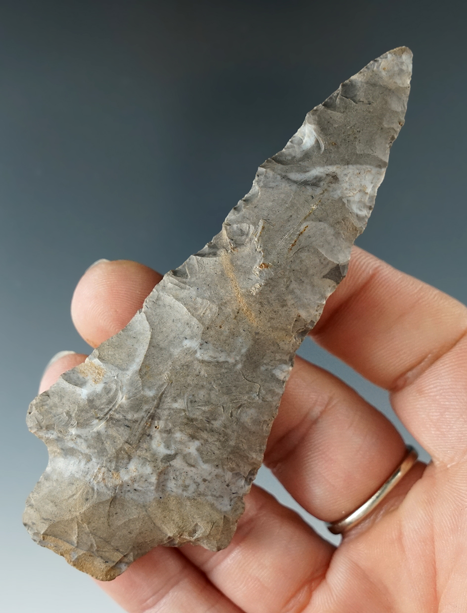 3 3/4" Genesee Stemmed Knife made from Onondaga Chert found in Wyoming Co., New York.