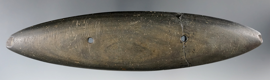 Large 7 7/8" Bi-Pointed Gorget found in southern Michigan that is broken and glued.