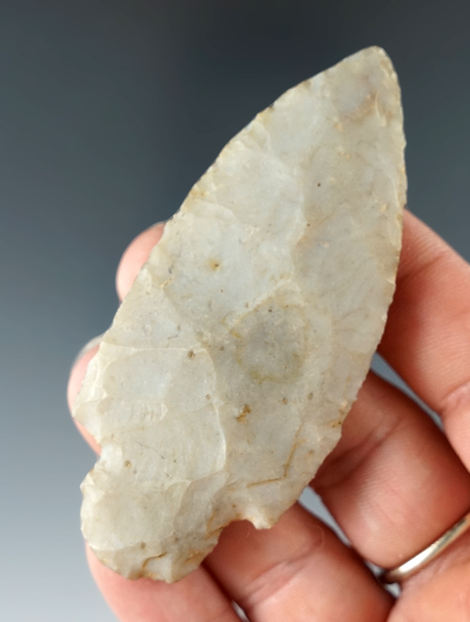 3 1/6" Flint Ridge Flint Adena found in Niagara Co., New York.  "Iron Horse" collection.