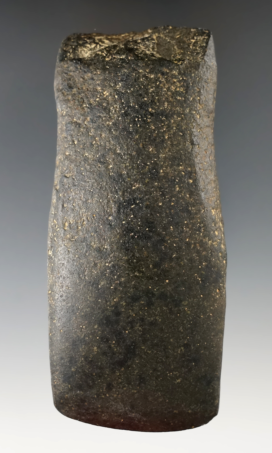 Very unique 4 7/16" long 1/2 Grooved Celt found in New York. "Iron Horse" collection.