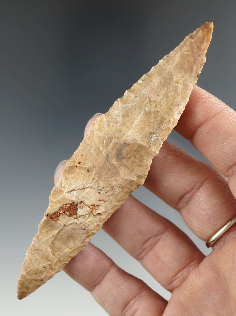 Nicely beveled 4 5/16" Harahey Knife found in Kansas.