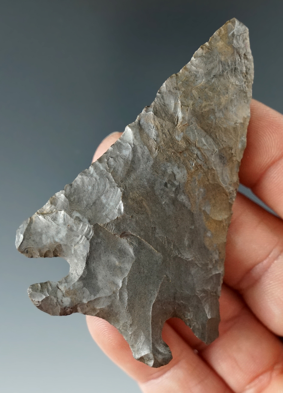 Uniquely style base on this 2 13/16" Beveled Knife made from Onondaga Flint. New York.