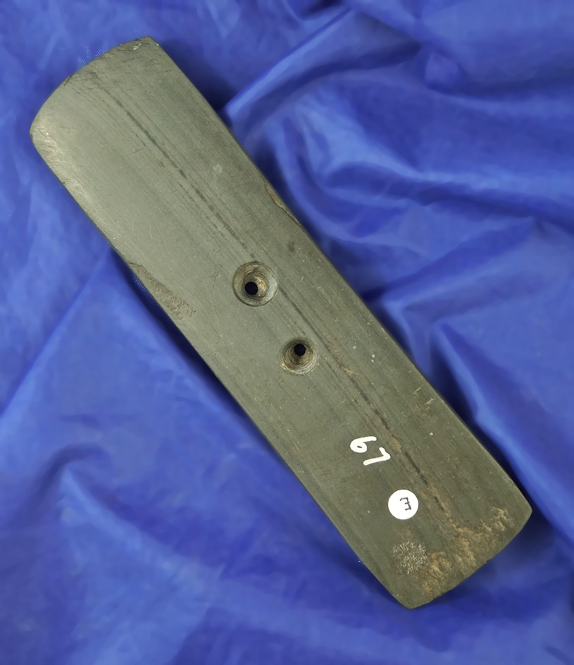 5 1/2" Gorget found in Posey Co.,  Indiana. Ex. Dave Patton, Keith McClung, Ken Blake. Jackson COA.