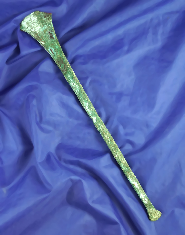 10 1/4" heavily patinated copper chisel.