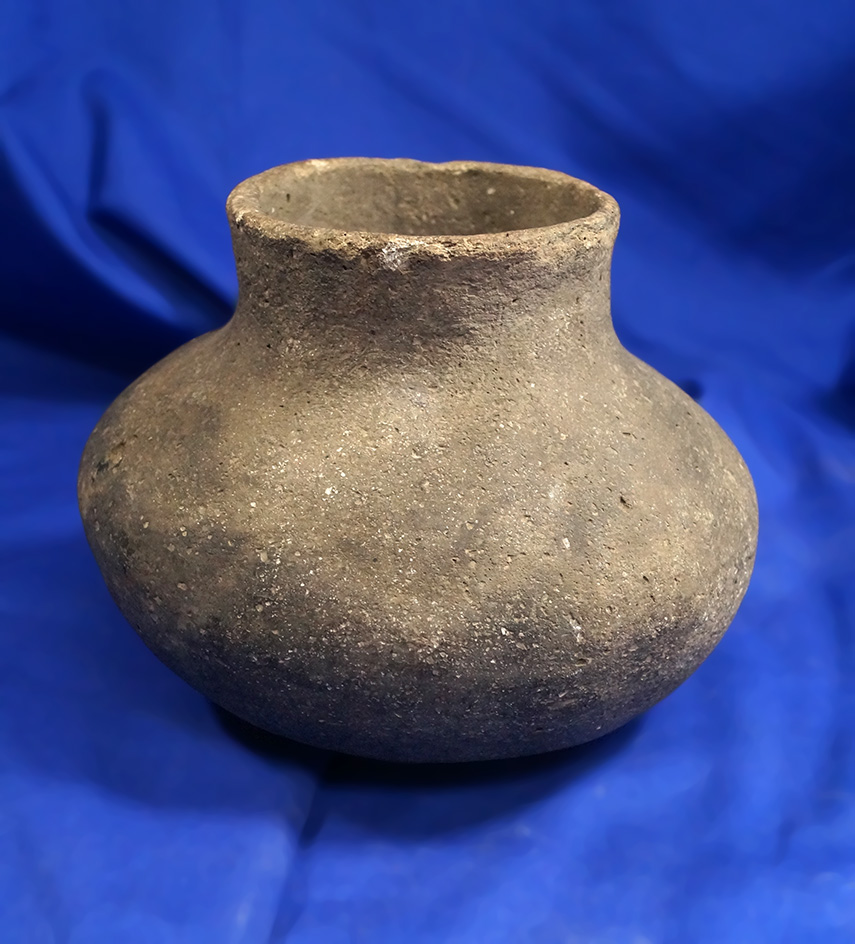 5 1/2" Mississippian shell tempered clay jar found in Missouri.