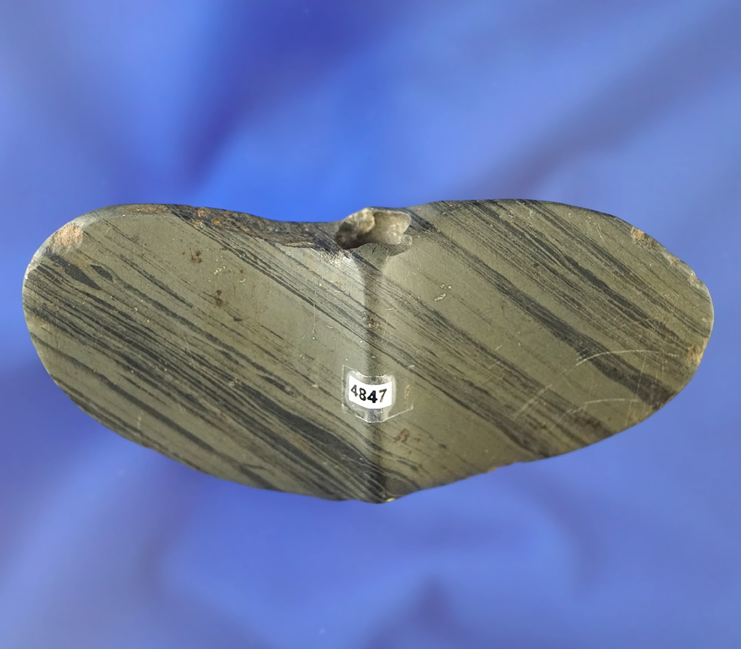 4" Winged Bannerstone found in Lenewee Co., Michigan. Pictured in Prehistoric American