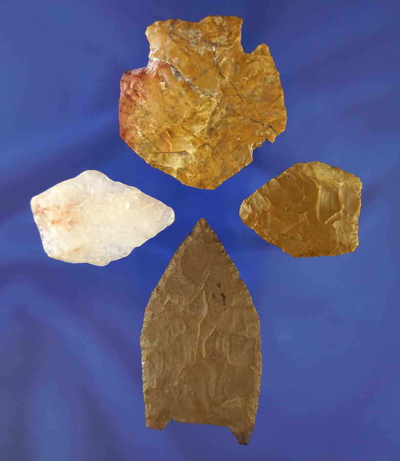 Set of four Intrusive Mound points and Blades found in Pennsylvania and Maryland.