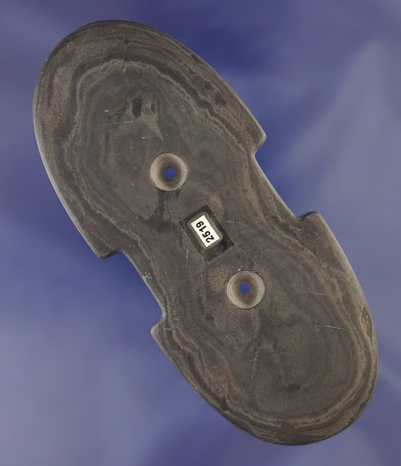 Very rare style! 4 15/16" Indented Gorget found in Hardin Co., Ohio. Elleman.