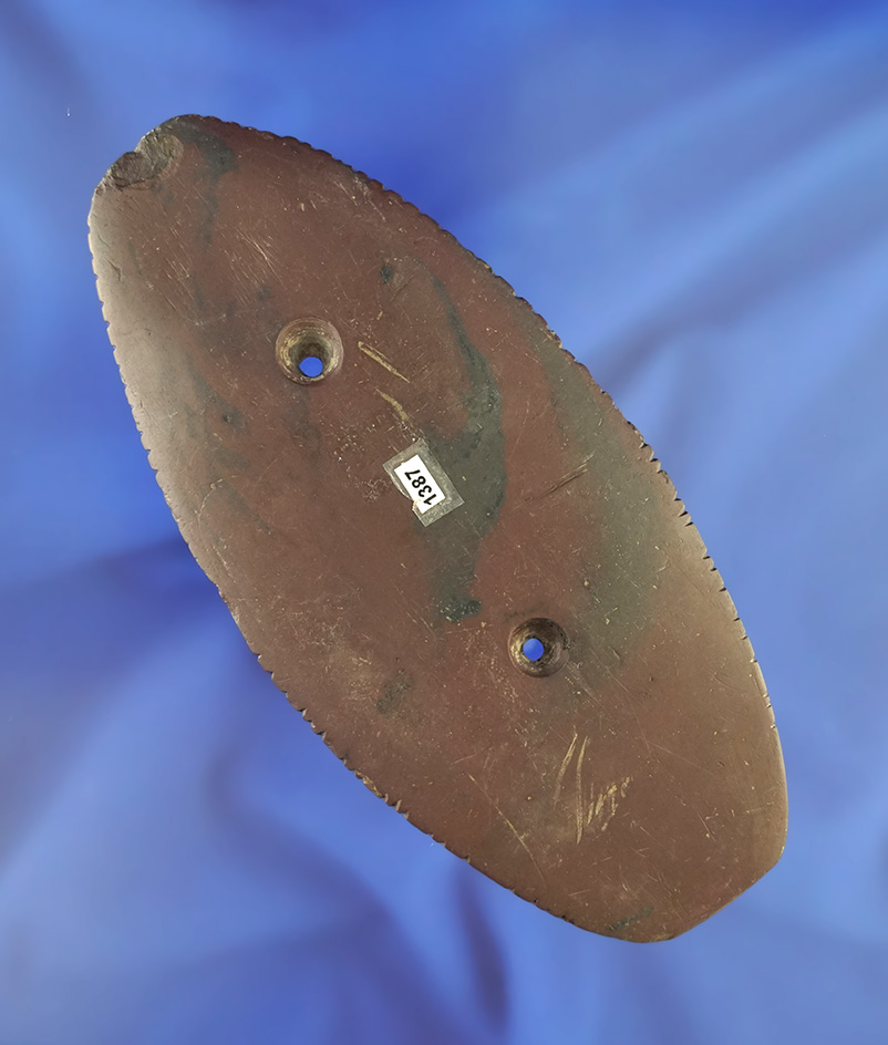 Highly Tallied! 5 1/2" Red Banded Slate Elliptical Gorget found in Clarke Co., Ohio. Ex. Wachtel-